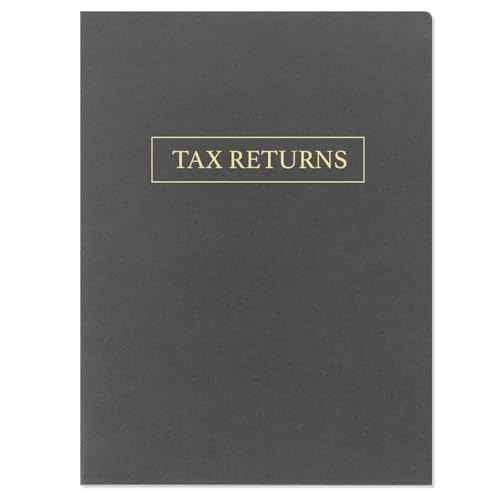 50 Pack, Tax Return Folders with Pockets, Grey Linen, Gold Foil