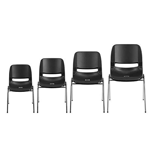 Flash Furniture HERCULES Series 440 lb. Capacity Kid's Black Ergonomic Shell Stack Chair with Chrome Frame and 14" Seat Height