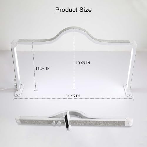 Half Moon Light for Nail Desk, 34.5In Foldable Square Nail Tech Lamp with Phone Holder, 3000-6000K Dimmable Half Moon Manicure Light for Lash Eyelash Extension, Tattoo, Eyebrows, Crafts (White, A)