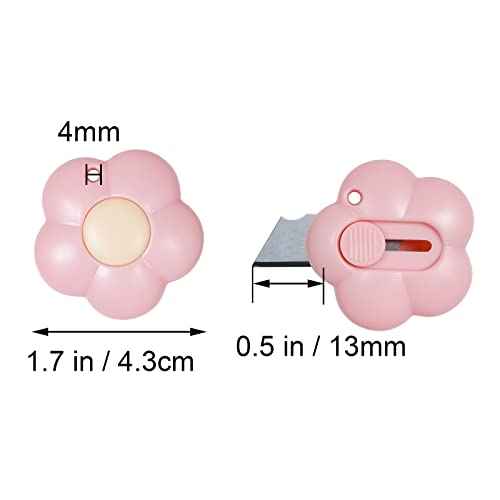 Fengek 3 Pcs Mini Retractable Utility Knife Flower Pocket Box Cutters Plastic Letter Opener Slide Open with Keychain Hole for Box Letter Envelope, Flower Shape