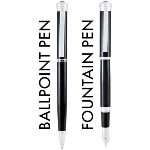 Monteverde USA Strata Fountain Pen, Ball Pen Set Black | Broad Nib | Free Gel Refill, Ink Bottle & 3 Free Cartridges