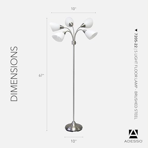 Adesso Floor Lamp with 5 Movable Shades & Adjustable Brightness ? Perfect Lighting for Bedroom Decor, Beauty & Art Studio, Silver