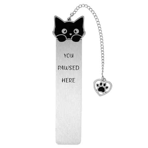 Cat Bookmark, Zinc Alloy Kitten Pet Book Marker for Women Cute Bookmark for Reading Women Bookish Gift for Cat Lovers Funny Animals Book Mark with Heart Pendent for Book Cat Lovers