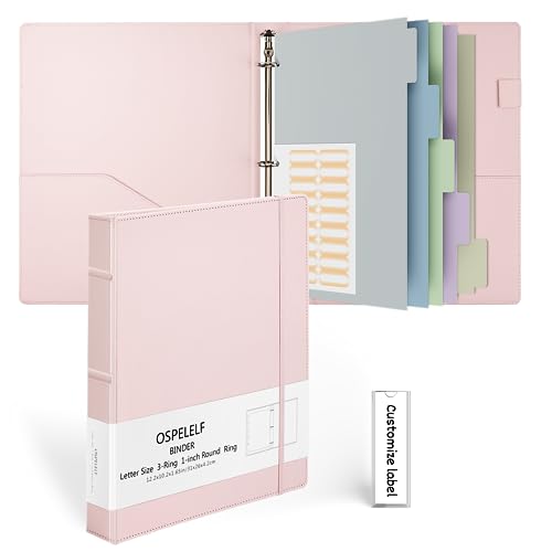 Pink Leather 3-Ring Binder, 1 Inch Ring, Letter Size Organizer for Documents