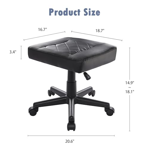VECELO Under Desk Footrest, PU Ergonomic Foot Rest with Wheels, Comfort Padding, Height Adjustable for Relieving Leg Pain, Stiffness, Black
