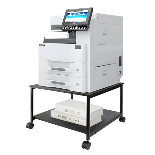 EMERIT 2-Tier Under Desk Printer Stand w/Storage - 19.5x19.5x12.8''Heavy Duty Rolling Cart, Mobile Printer Table with Lockable Wheels for Home Office Organization - Industrial Style