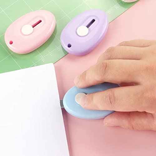 Tamaki 4 Pack Mini Box Cutter Retractable Utility Knife Letter Opener Envelope Slitter, Box Cutter with Key Chain Hole (Blue, Pink, Purple, White)