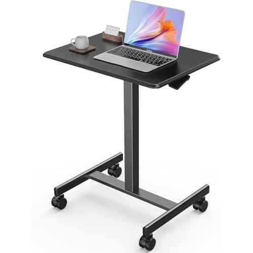 Sweetcrispy Mobile Small Standing Desk - Sit Stand Portable Rolling Laptop Desk with Lockable Wheels, Adjustable Height Computer Workstations, Modern Black