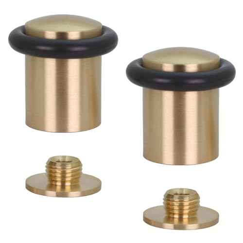 Pack of 2 EVI Door Stoppers | Brass Floor Door Stop - Screw Fastening - Protector Rubber - 0.95 x 1.38 Inch Door Stop