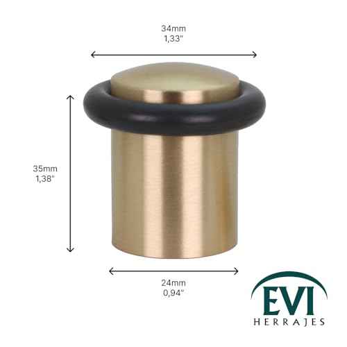 Pack of 2 EVI Door Stoppers | Brass Floor Door Stop - Screw Fastening - Protector Rubber - 0.95 x 1.38 Inch Door Stop