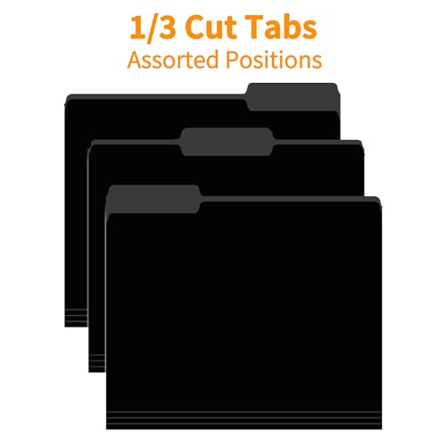 100 Packs Black File Folder,File Folders Letter Size,1/3-Cut Tabs,8.5x11 File Folders for Office,School and Home,Organizer File Folder