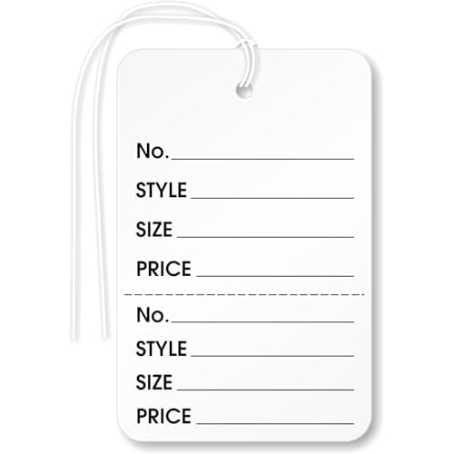 XpressTags (Pack of 1000) 2.875 x 1.75 inch Perforated Garment Tags with Pre-Attached String and Stub (Size - 6), String, 12 Point Cardstock, White