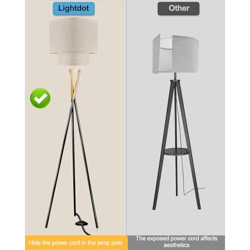 Lightdot Tripod Floor Lamp, Modern Floor Lamps for Living Room, Standing Lamp with Double Linen Shade, E26 Bulb Included, 67.7" Tall Floor Lamp for Bedroom, Home Office