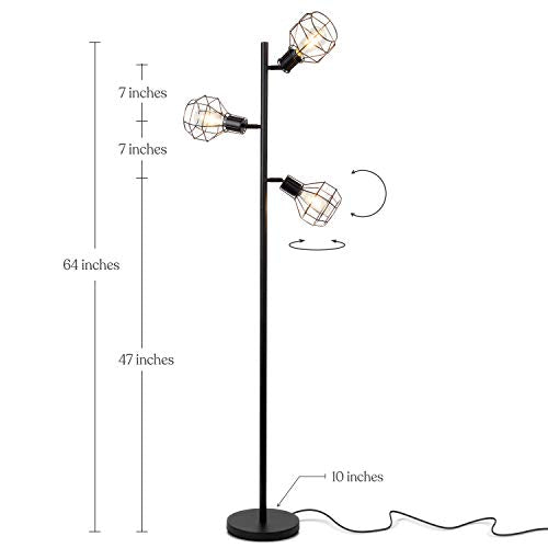 Brightech Robin Industrial Rustic Pole Tree Floor Lamp w/ 3 Vintage Edison Bulbs
