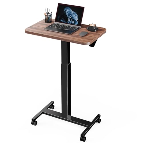 Marsail Walnut 25.6x15.7 in Mobile Standing Desk with 4 Lockable Wheels, 28.5-46.1in