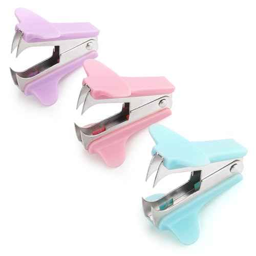 ZZTX 3 Pack Staple Remover Staple Puller Removal Tool for Home, School, Office (Pink, Blue, Purple)