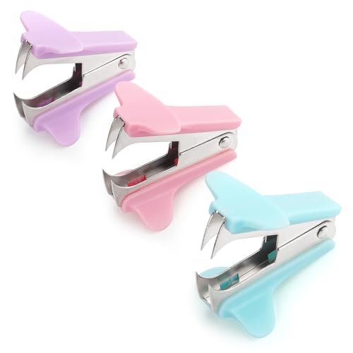 ZZTX 3-Pack Pastel Staple Removers - Pink, Blue, Purple Claw-Style Office Tools