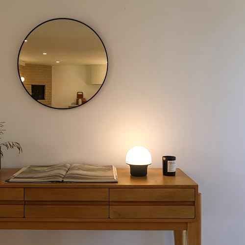 Brightech Portobello Cordless LED Touch Table Lamp - Small Dimmable Outdoor Mushroom Light for Camping & Side Tables - Modern Rechargeable Portable Bedside Light for Desk Bedroom, Nightstand - Black