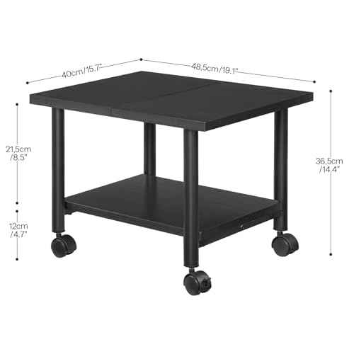 HOOBRO Printer Stand, 2-Tier Industrial Under Desk Printer Cart with Shelf, Mobile Heavy Duty Storage Rack on Wheels for Home, Office, Black BB02PS01G1