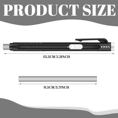 12 Pieces Retractable Mechanical Eraser Pen Bulks Retractable Mechanical Stick Eraser Refill for Teacher Gifts Painting Writing Office Daily Study (Solid Black)