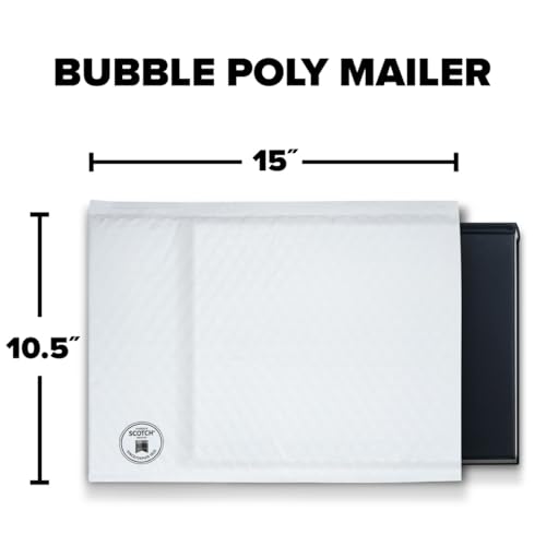 Scotch Poly Bubble Mailer Size 5 - Large 10.5x15 Inch White Shipping Envelope