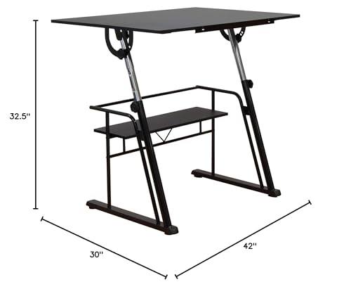 Studio Designs Zenith Height Adjustable Drafting Table with Shelf in Black