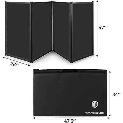 PRORECK DJ Foldable Facade Portable Event Booth Panels 4 Detachable Black Metal Frame Projector Display Scrim Panel with Carry Bag (black)