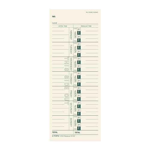 TOPS Weekly Employee Time Cards - One Sided Time Tracking Cards, Green Ink Print, 9" x 3.5", Manila Stock, Payroll Attendance Record, Ideal for Small to Large Businesses - 500 Cards (Pack of 1)