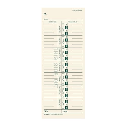 TOPS Weekly Employee Time Cards - 3-1/2 x 9 Inches, Green Ink, Manila Stock, Pack of 500