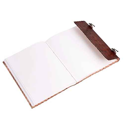 Leather Unlined Bound Journal 13 x 10 inches Large Rustic Diary Seven Chakra Medieval 7-Stone Embossed Handmade Sketchbook Vintage Writing Notepad (200 Pages)