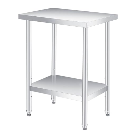 Stainless Steel Prep Table 18x24x35 in with Adjustable Undershelf – Heavy Duty Commercial Work Table