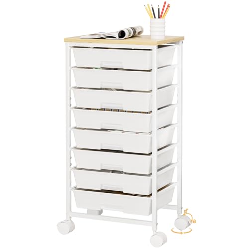 Homde White 8-Drawer Rolling Storage Cart for Desk, Office & Home Organization