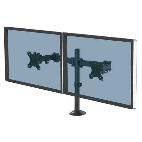 Fellowes Reflex Series Adjustable Monitor Arm for Desk, Supports 27-Inch Monitors, Ergonomic Dual Monitor Stand with VESA Mount, Easy Setup with Grommet or Clamp, 8502601-Black