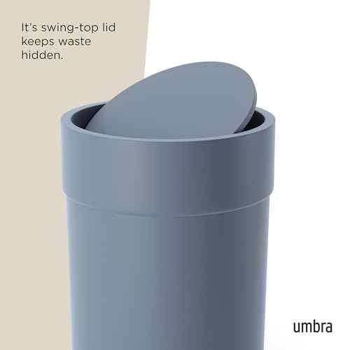 Umbra Touch Trash Can, Small Garbage Bin Waste Basket with Lid for Bathroom, Slate Blue
