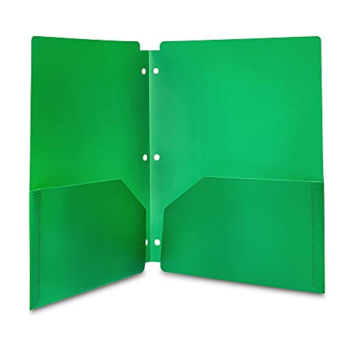 12-Pack Plastic 3-Hole Punch Folders with 2 Pockets for 8.5 x 11 Documents