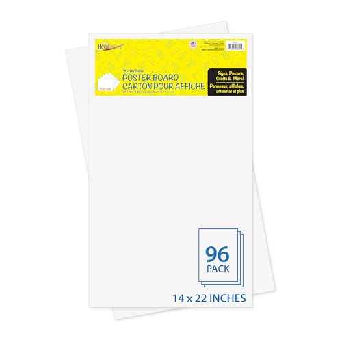 Royal Brites White Poster Board, Medium Size Presentation Board, 14 x 22 Inches (96 Sheets)