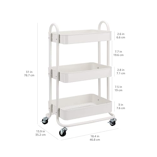White 3-Tier Rolling Utility Cart with Lockable Wheels - Multi-Purpose Storage Organizer