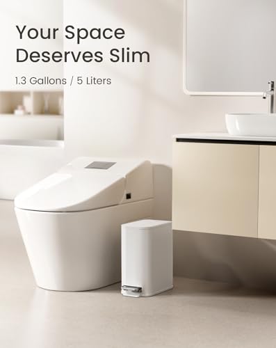 Cesun Small Bathroom Trash Can with Lid & Pedal, 1.3 Gallon, White, Model: White / 1