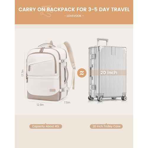 LOVEVOOK Travel Backpack for Women & Men, 40L Carry on Backpack Airline Approved, Large TSA Personal Item Travel Bag fits 17.3" Laptop, Business Weekender Bag for Essentials, 4Pcs