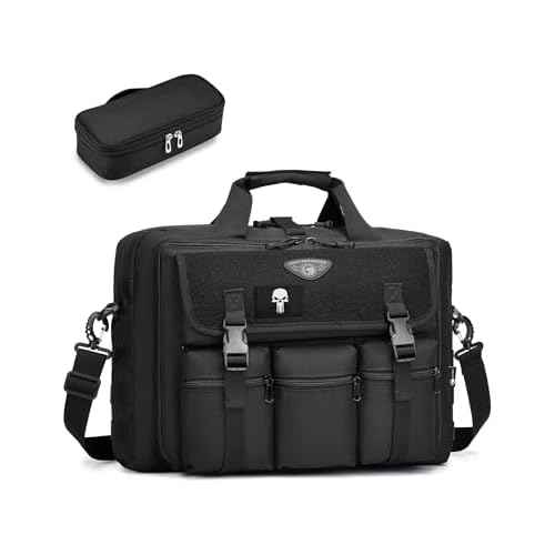 Large Tactical Laptop Bag 17.3 inch Carry on Messenger Computer Military Bag Briefcase Work Office with Extra Storage Bag, Black
