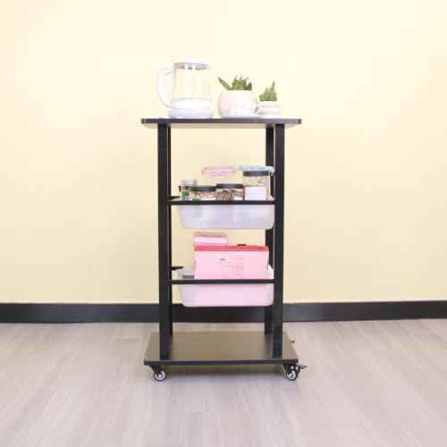 Rolling Storage Carts with Wheels, Heavy Duty Rolling Service Cart, 4-Tier Restaurant Food Cart with Hammer for Office, Warehouse, Garage (Black)