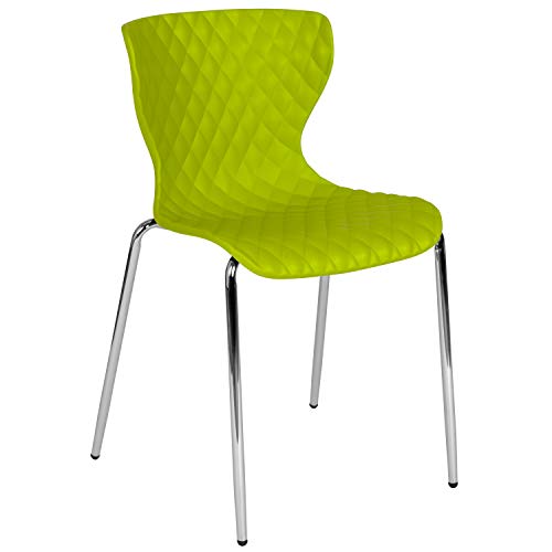Emma + Oliver Citrus Green Plastic Stack Chair - Contemporary Diamond Quilt, Ergonomic 17W x 20D x 31H