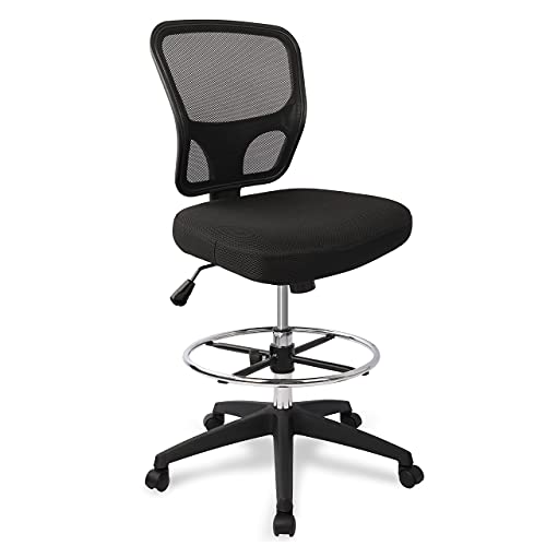 HYLONE Black Adjustable Drafting Chair Tall Office Stool with Footrest & Wheels