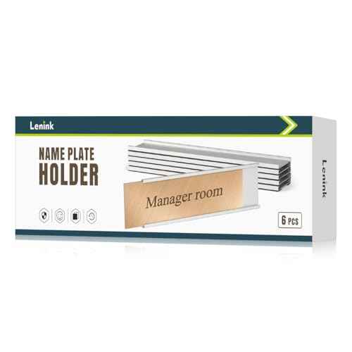 Lenink 6 Pack Name Plate Holder, Wall Mount Office Door Name Plate Holder for Meeting Room, Business Department, Warning Area 8¡± X 2¡± (Silver)
