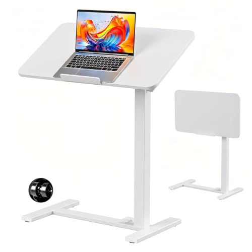 Overbed Bedside Table with Wheels - Adjustable Height Foldable Rolling Desk
