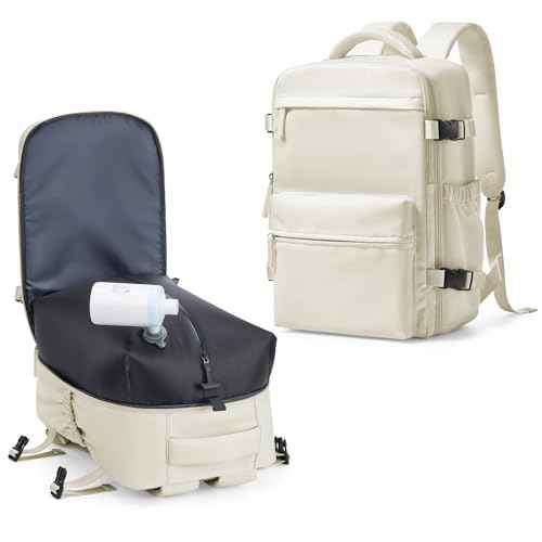Vacuum Seal Backpack for Clothing Travel with Air Pump Waterproof Laptop Carry On Backpack Personal item Travel Essentials Compression Space Saver Bags Storage with Vacuum System Women Beige
