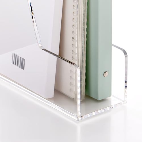 YUXUN Acrylic Magazine File Holders - Clear Desk Organizers, Upright File Folders & Notebook Organizer for Desk, Transparent Magazine Rack for Office Supplies Set of 2