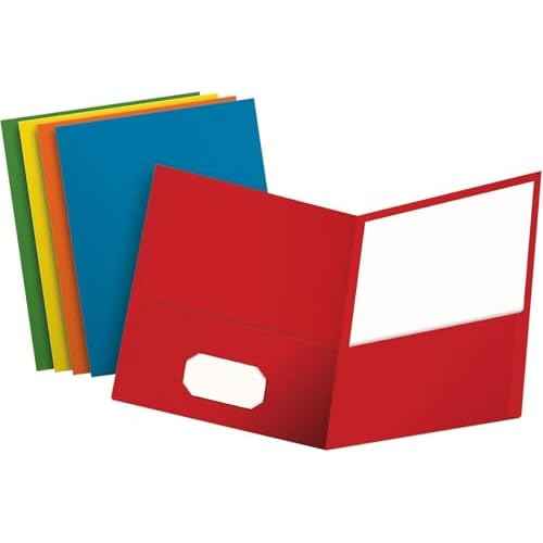 Oxford 2 Pocket Folders, Textured Paper, Assorted Colors (Light Blue, Red, Yellow, Orange, Green), Letter Size, 25 Per Box