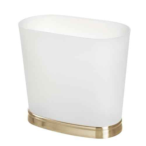 InterDesign iDesign Small Oval Bathroom Trash Frost/Soft Brass Waste can