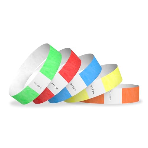 WristCo 5-Color Variety Pack Tyvek Wristbands for Events, Tamper-Proof & Adjustable